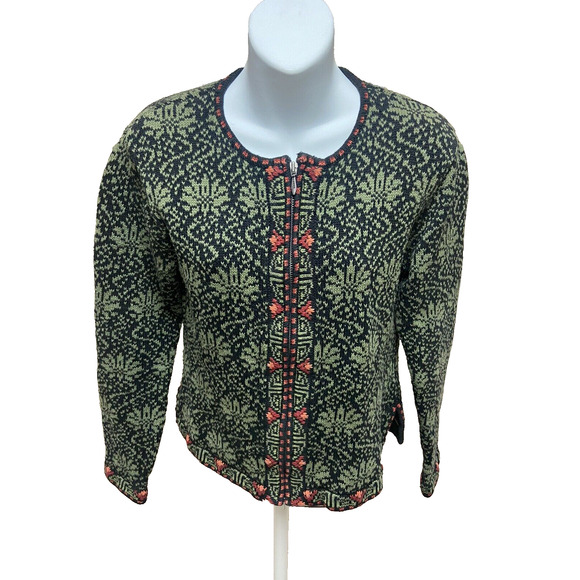 Nomadic Traders Womens Sweater Size Small Full Zip Green Nordic Long Sleeve Top - Picture 1 of 11
